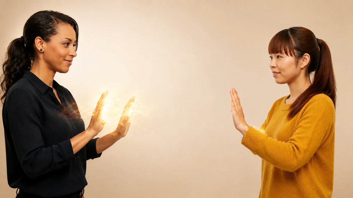 A Reiki practitioner respectfully offering Reiki to another person, illustrating consent, ethical Reiki practice, and honoring free will during an energy healing session.