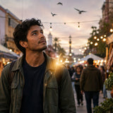 Man noticing subtle synchronicities around him while receiving an intuitive sense of guidance.
